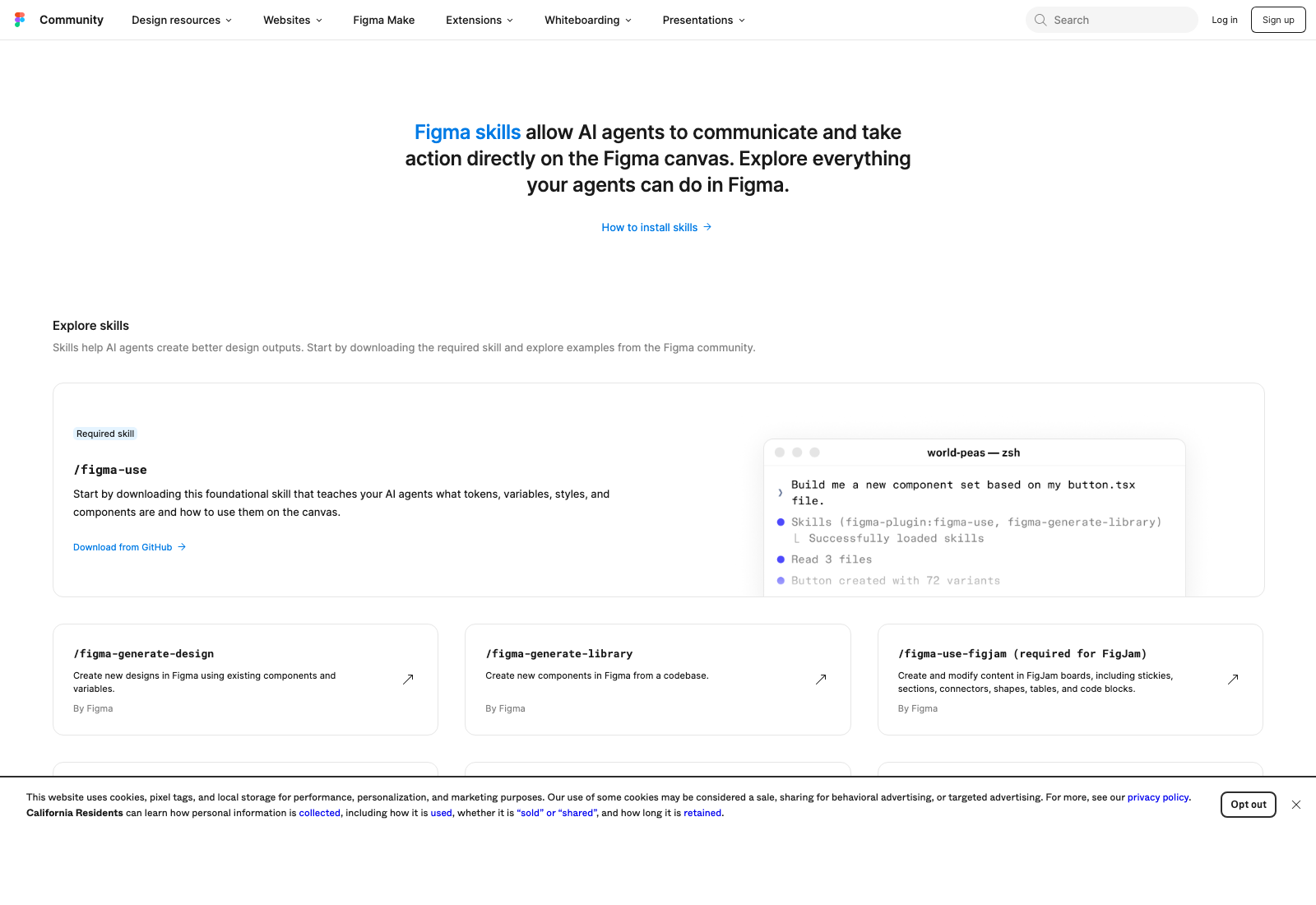 Figma community — skills page